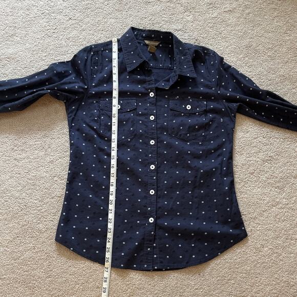 Bit & Bridle Womens Horse Print Long Sleeve Button Up Top Navy Size Small Riding - Picture 7 of 7